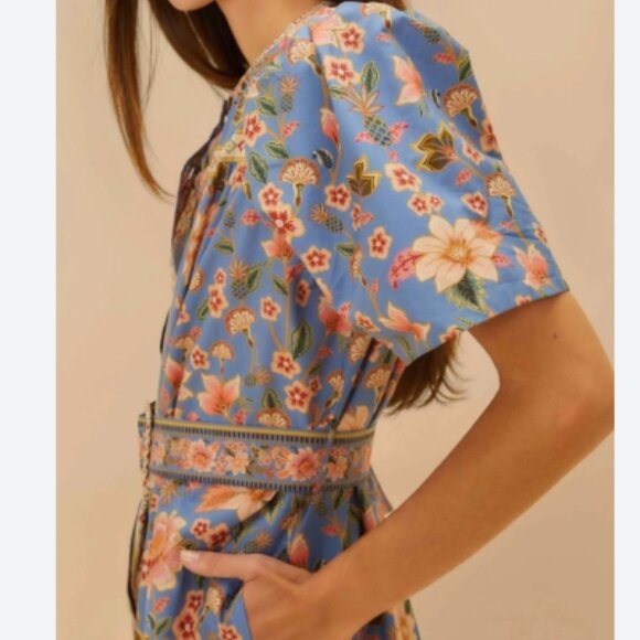 Farm Rio Superbloom Tapestry Blue Mini Floral Dress NWT Size Medium NWT - Picture 3 of 11